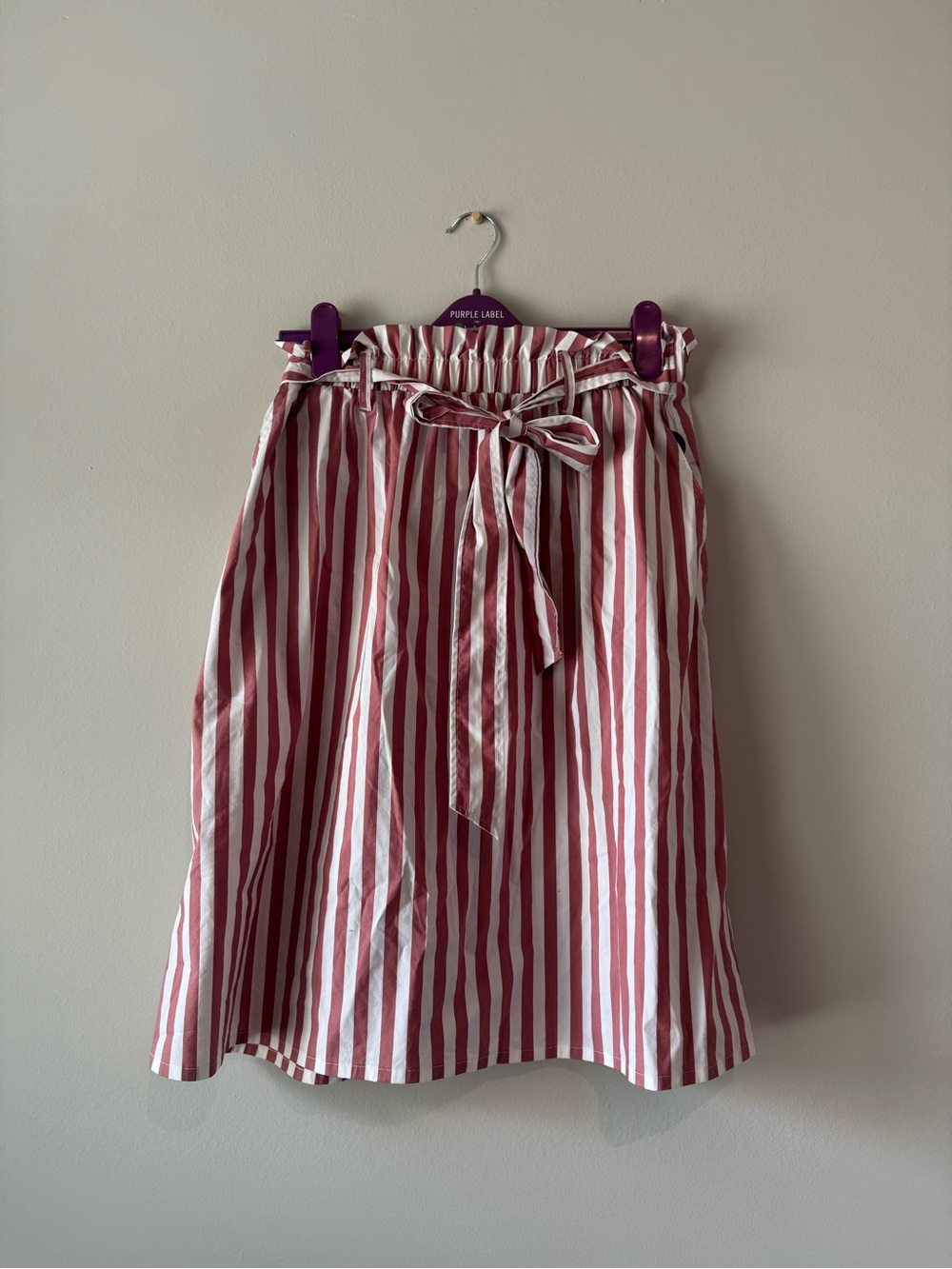 New - Liz Claiborne Pink & White Striped Paperbag Waist Skirt - Picture 1 of 5